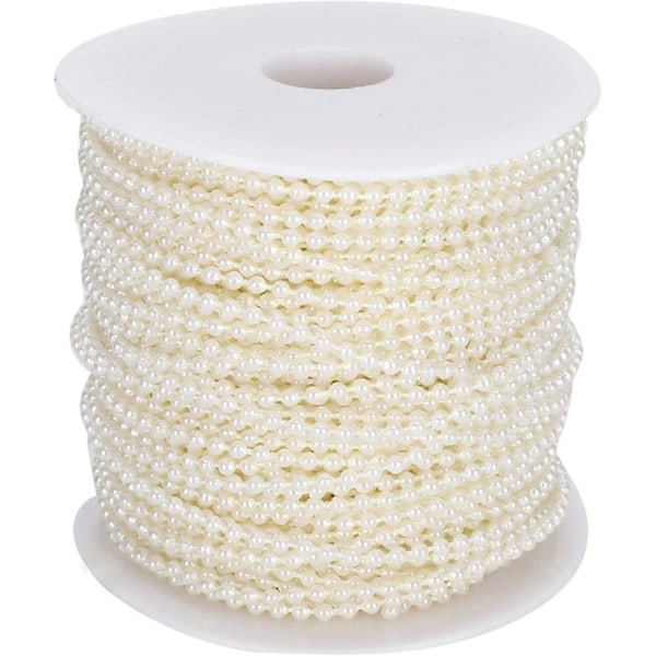3mm 50m Imitert Perleperler Garland String Perleperlerull Strand for DIY Håndverksprosjekt Bryllupsfestdekorasjon (Beige)