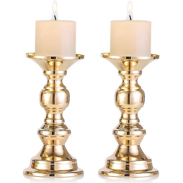 Set med 2 Guld Metall Kolonn Ljusstakar, Ljusstake Centerpiece för 50mm Ljus med Ställ Dekor för Bröllopsfest