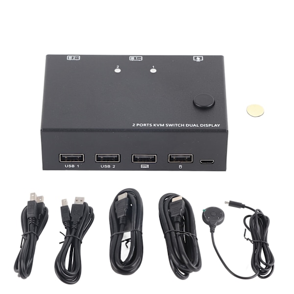 2-porttinen KVM-kytkin, kaksoisnäyttö, HD Multimedia Interface 4K 30 Hz, 2 tietokonetta varten, USB-näppäimistön, hiiren ja näytön jakaminen, KVM-muunnin