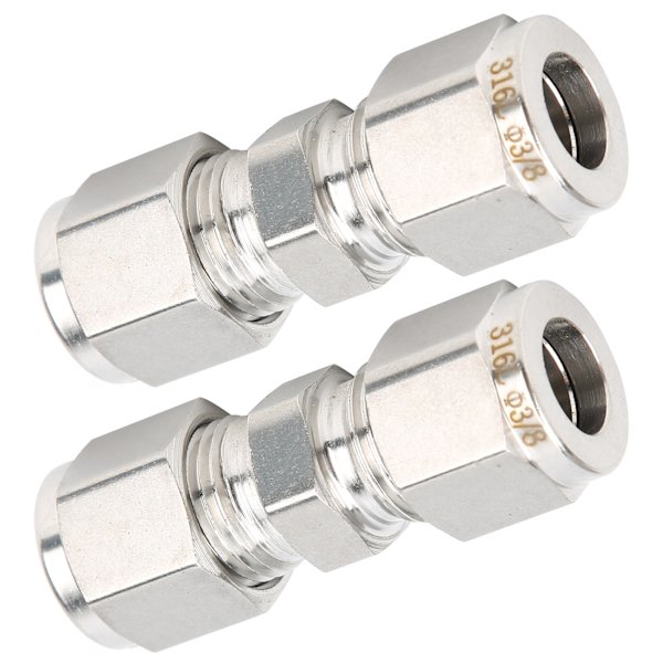 2 stk. 316 rustfrit stål kompressionsfitting lige dobbeltferrule røradapter til rør (Ф3/8)