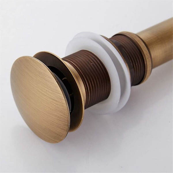 Retro Pop-up Vask Afløbsprop Clic-clac Afløb uden Overløb i Bronze Messing Universal Vask Afløbsventil Bassin Sifon uden Overløbshul Poli