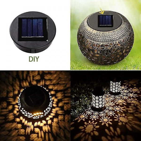 2 kpl Aurinkolyhdyn yläosan varaosa aurinkopaneelilla ja yhdellä LED-lampulla, DIY aurinkolyhty ulkopuutarhan koristeluun
