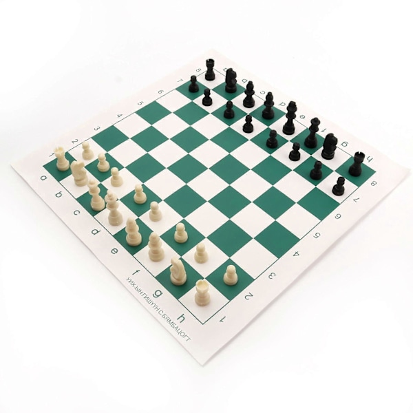 Schackspel Set Schackpjäser och Rullbar Bräda (Grön, 35x35cm)