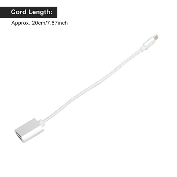 3 stk vevd stoffforsterket kontakt Ingen rust Jevn overføring USB-inngang Mikro-utgang OTG-adapterkabel for AndroidSølv