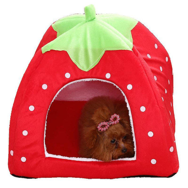 Bløde jordbær-kæledyr Hunde-katte-sengehus med dejlige poteaftryk - Sammenfoldelig kæledyrs-igloohule