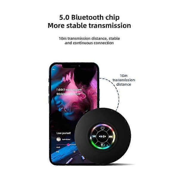 Mini Bluetooth Högtalare Vattentät Badrum Ljud Trådlösa Duschhögtalare RGB Ljus Bluetooth Sugpropp