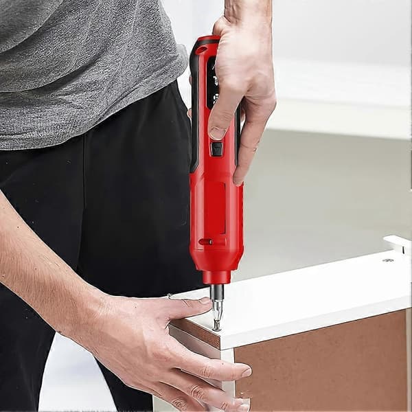 3.6V Cordless Electric Screwdriver Set, 5 Speeds USB Rechargeable Dual LED Light, Portable Cordless Automatic Screwdriver Red