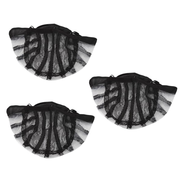 3 STK Elastisk paryk Mesh Cap Sort Nylon Åndbar Strækbar Fake Hair Cover til Cosplay Makeup