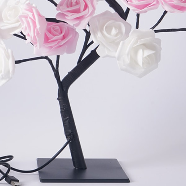 LED Bordplade Bonsai Træ Lampe USB Træ Lampe Jul Soveværelse Dekoration Bord Natlys Hvid Pink 24 Lys Rose