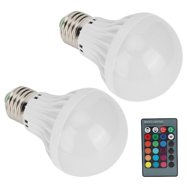 2 st E27 3W RGB-lampa Färgförändrande glödlampa Ljus Hembelysning med fjärrkontroll 85V‑265V