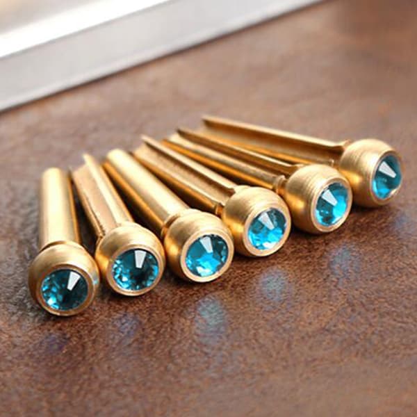 6 st Gitarrstallpinnar av mässing med kristallglasprickdekor Musikinstrumentdelar Himmelsblå