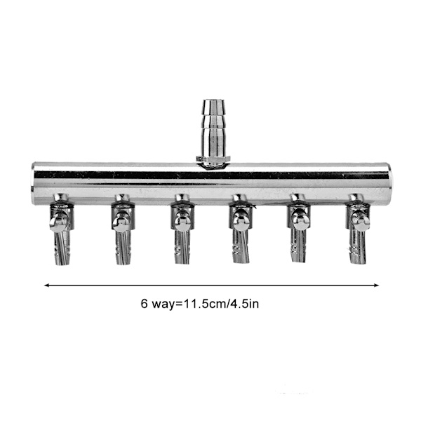 Akvarium fisketank luftstrømkontrollventil, rustfritt stål, 8 mm til 4 mm splitter 6 way