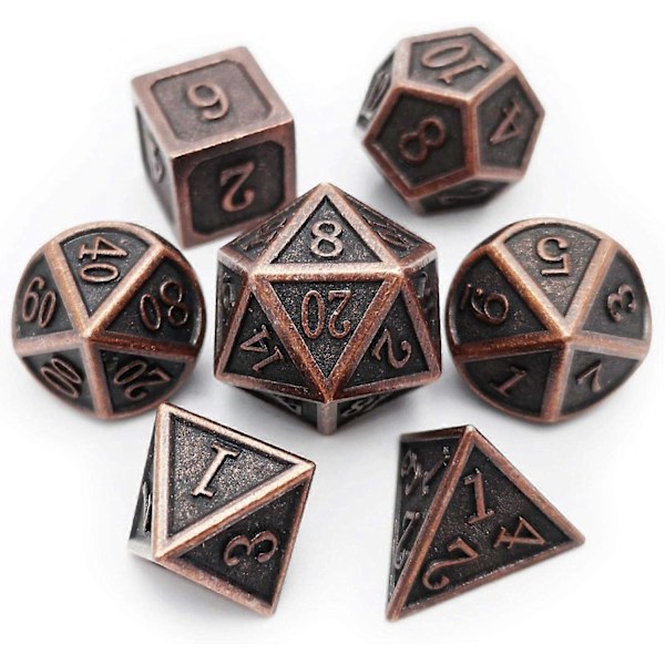 Veritahrainen metallinen DND-nopan setti, veritahraiset D&D polyhedral RPG-nopat (antiikkikupari)