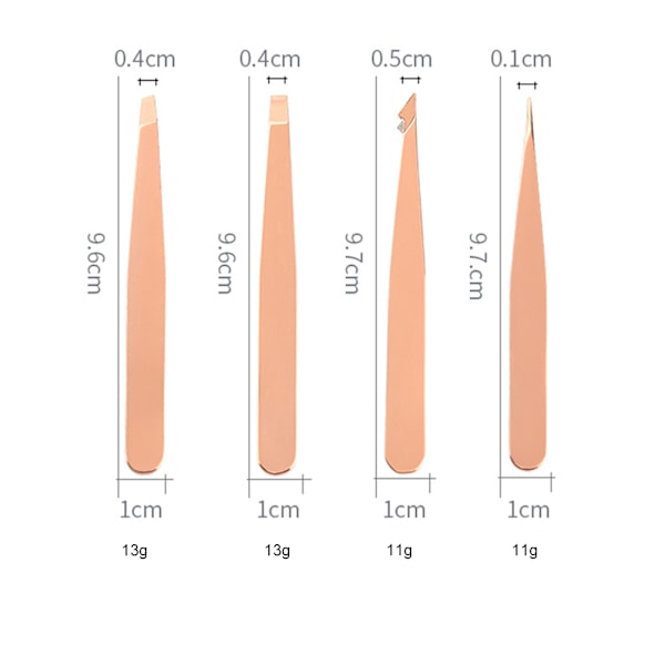 4 stk. øyenbrynspinsettsett profesjonelle rustfrie stålpinsetter daglige skjønnhetsverktøy