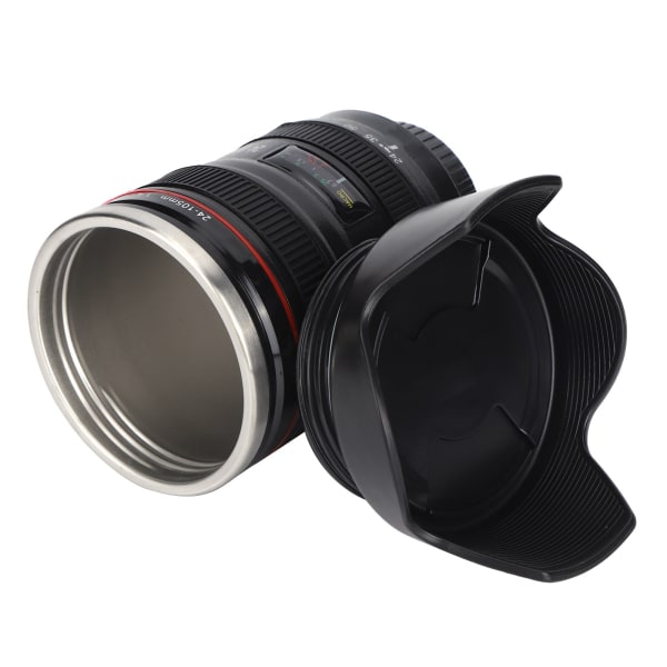Simulering Kamera Lens Cup Rustfrit stål Kaffekop Krus med tilbagetrækkeligt låg Fotograf Lovers Gift