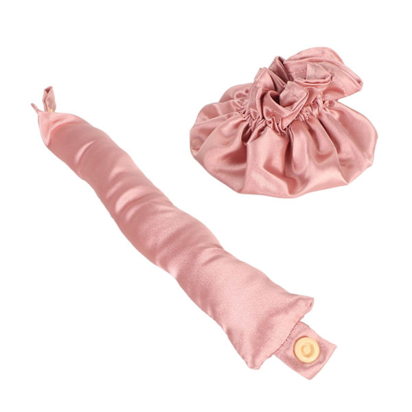 Varmeløs bolle hår styling kit klud bærbar blød satin varmeløs curler til sovende langt hår støvet rosa