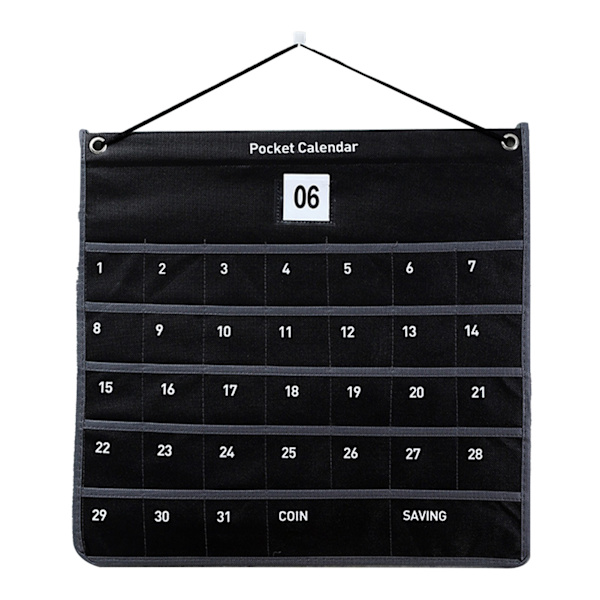 Väggmonterad fickkalender i non-woven-tyg, månadskalender, förvaringsväska för sovrum, vardagsrum, kontor, 44 x 42 cm, svart