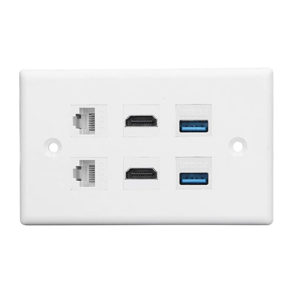 6-ports vægplade 2xHD Multimedia Interface 2xCat6 2xUSB3.0 RJ45 Ethernet vægplade til HDTV-projektorcomputer