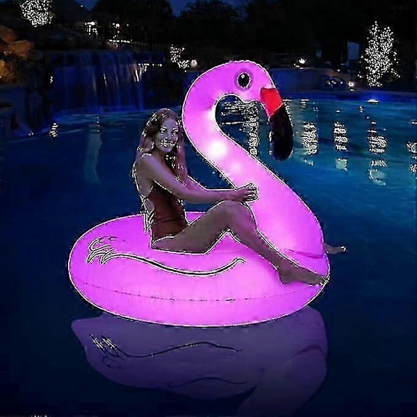 Uppblåsbar Flamingo Pool Float med Ljus, Soldriven Flamingo Badring