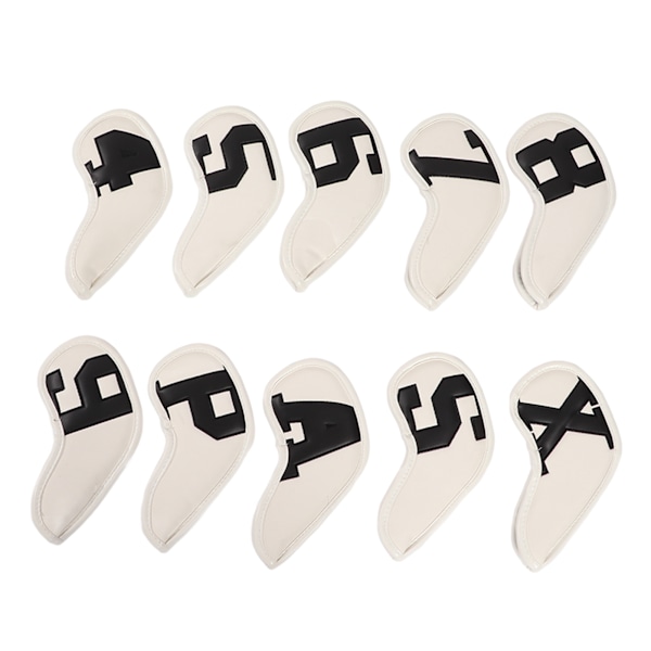 10-pack set PU vattentäta golfklubbsjärnskydd Fint sömnadsprocess Golfklubbs huvudskyddsfodral (Svart tecken Vit bakgrund )