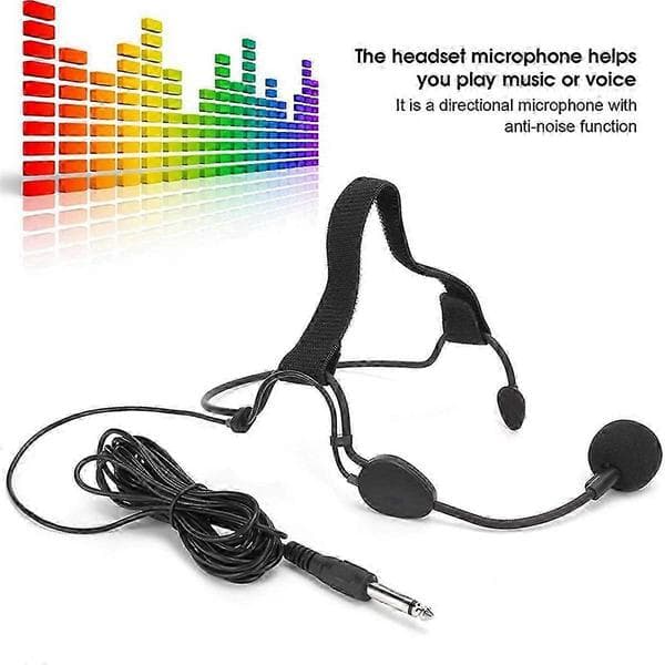 6.35mm Plug Dynamic Headband Microphone Ear Hook Mic Suitable for WH20TQG Musical Instruments Svart