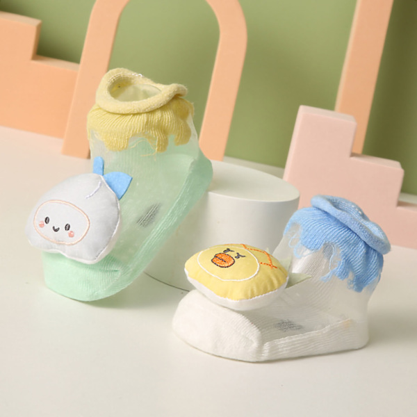Baby Ankle Socks Bomull Förhindra Glidning Cartoon Söta Ultra Tunna Strumpor för Nyfödda Barn Blå Gul 0 till 6 Månader