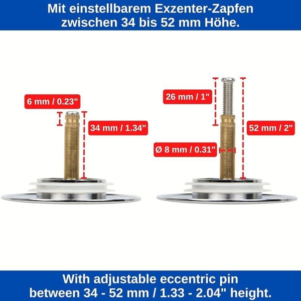 Dobbeltforseglet badekarprop Ø 72 mm, højdejusterbar, universal badekarprop