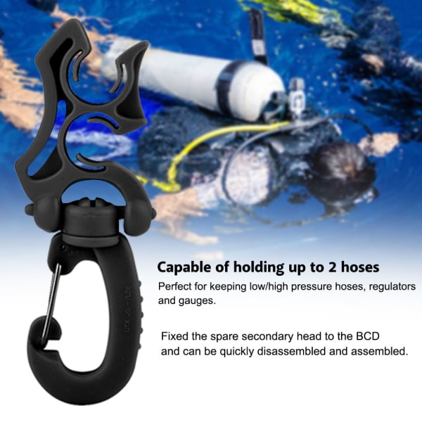 Scuba Diving Dobbel BCD slangeholder Clip Regulator Holder Spenne Krok for snorkling (svart)