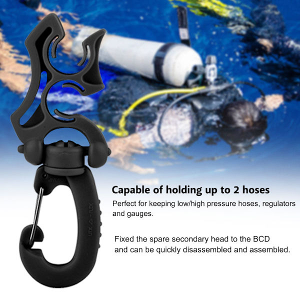Scuba Diving Dobbelt BCD slangeholder Clip Regulator Holder Spænde krog til snorkling (sort)