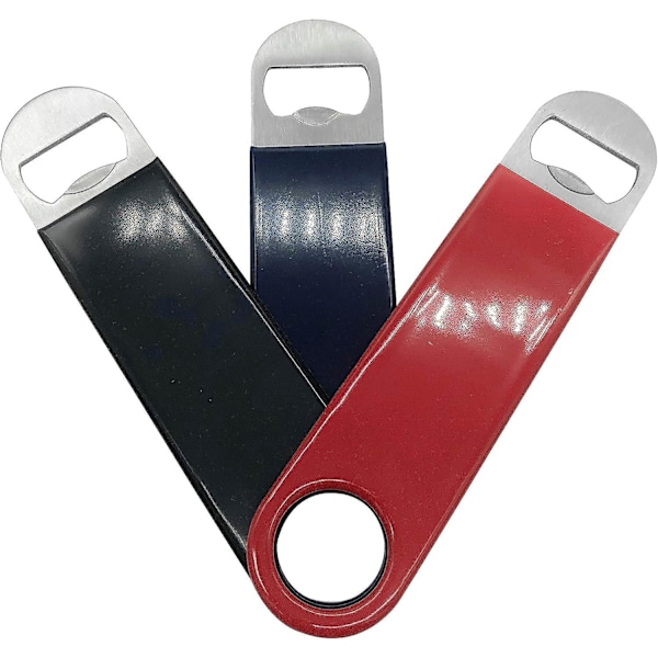 3-pack kraftiga platta flasköppnare i rostfritt stål, solida ölflasköppnare, 18 cm röd, svart, blå
