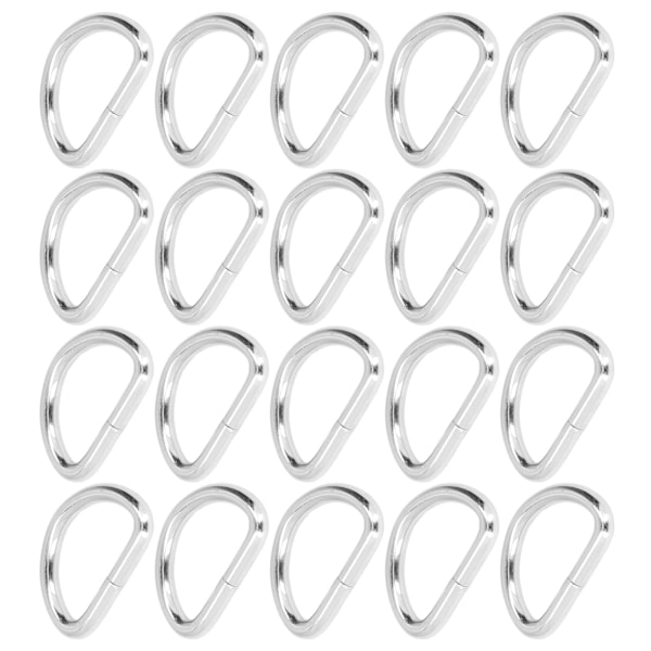 20 st D-ringar Blanka Bekväma Hållbara Bärbara DIY Tillverkning Kompakta Praktiska Väskespännen för Armband Silver 3,8x25x15mm