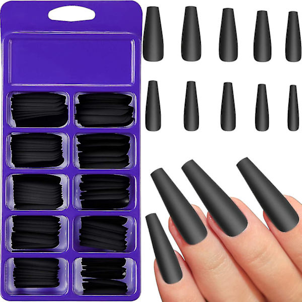 Matt Extra Långa Ballerina Press On Nails - 100 Stycken