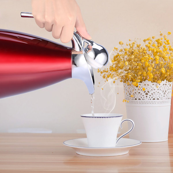 Kaffekanne i rustfritt stål Dobbelvegg Vakuumisolert termokanne Varmtvannsflaske 2L Rød