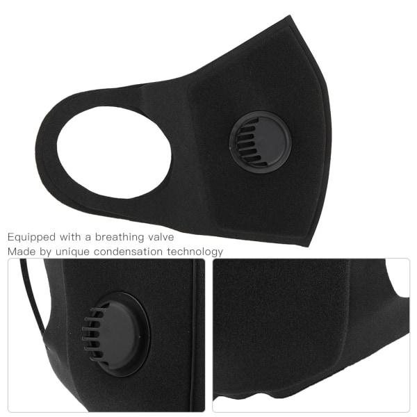Svart Polyester Utomhuscykling Dammtät Anti Haze Andningsventil Skydd Munmuffle