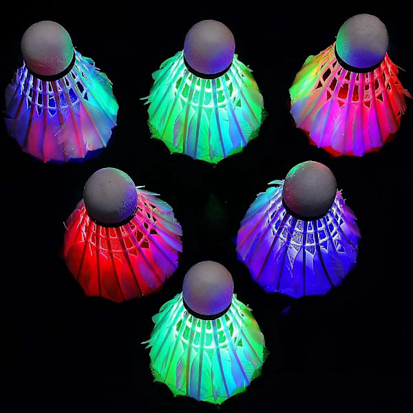 2025 Nye 6 Stk. LED Badminton Shuttlecocks, Mørk Nat Farverige LED Gåsefjer Lysende Bolde
