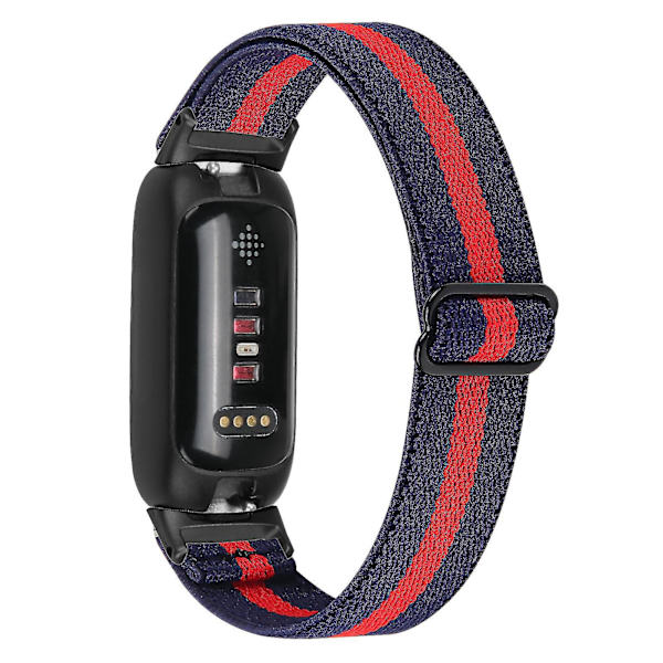 Fitbit Inspire 3 Elastinen Punottu Nylon Solo Loop Urheilukellohihna - Musta Midnight Blue Punainen