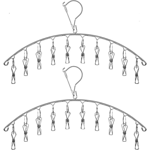 Rustfrit tøj tørrestativ med 10 klemmer til sokker, undertøj og småting - 2-pak
