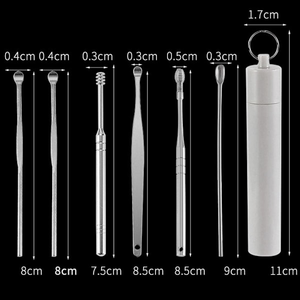 6 in 1 kannettava korvavahapoimintasarja ruostumattomasta teräksestä valmistettu korvanpuhdistin korvavahapoistaja kierrekorvanpuhdistustyökalu säilytyslaatikolla