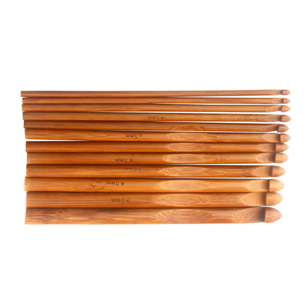 12 st bambu stickningsnålar set olika storlekar slätare kanter rund bambu virkning för DIY tröjor