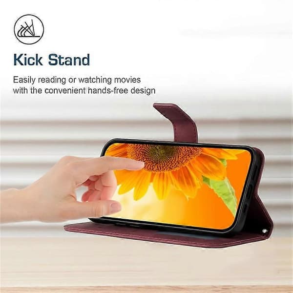 Kompatibel med Samsung Galaxy A17 Etui Solrosmönster Läder Plånboksfodral med Handledsrem WineRed