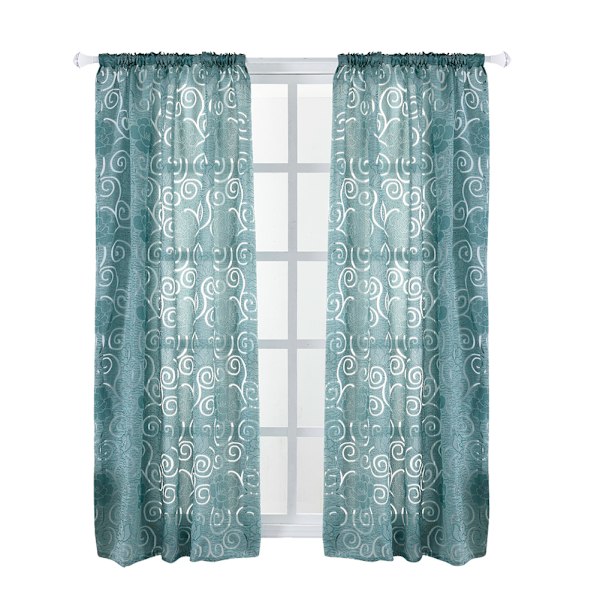 Mörkläggningsgardin i polyester med blommönster för sovrum och vardagsrum (grön)