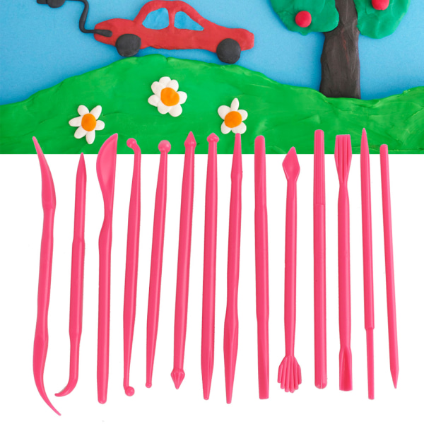 14 stk DIY Plastic Clay Sculpting Set Pottery Shaper Polymer Modeling Håndværktøj (roserød)