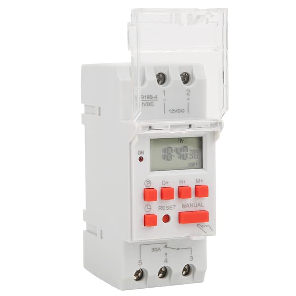 12V DC 30A Ugentlig Timer Switch LCD Switch Kontrol med Nedtællingsfunktion - Hvid - 1 stk