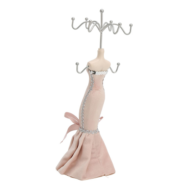 Modell Klänning Smycken Display Stativ Örhänge Halsband Ring Hållare Förvaring Organizer Hängande Tower Rack ljusrosa