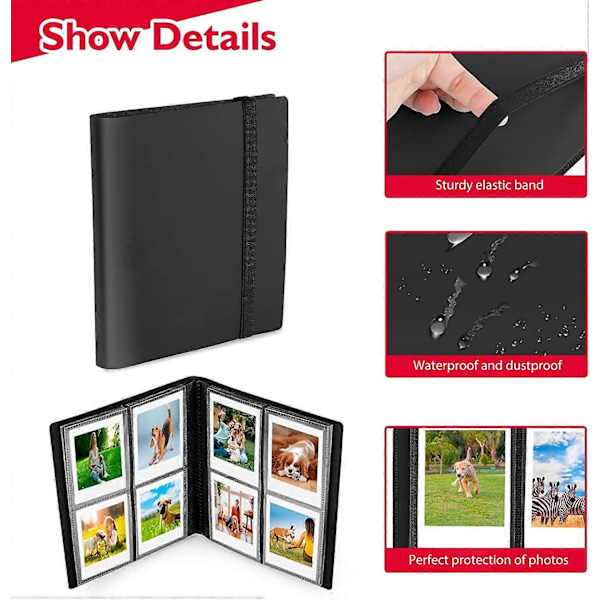 160 Siders Lommealbum for Fujifilm Instax Mini 70 7s 8 8+ 9 11 25 50s 90, Polaroid Z2300, Polaroid PIC-300P (Svart)