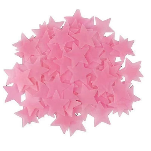 100 stk. Stjerner som lyser i mørket, selvlysende fluorescerende plastikk veggklistremerker, full farge, 3 cm, roserød