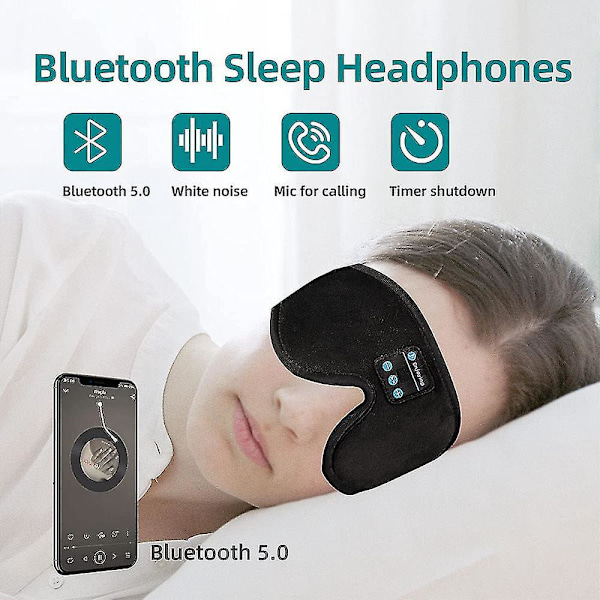 Sovhörlurar, Trådlös Bluetooth Musik 3D Ögonmask, Justerbar