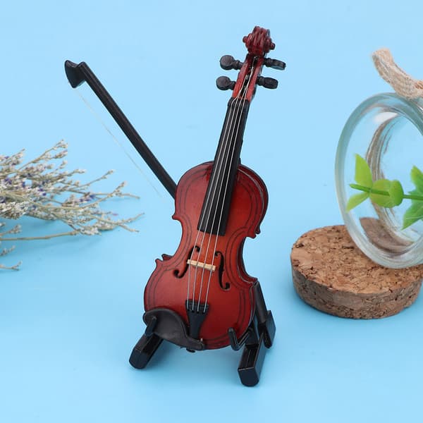 1:12 Miniatur Træinstrument Violinmodel med Æske Simulations Tilbehør til Dukkehus