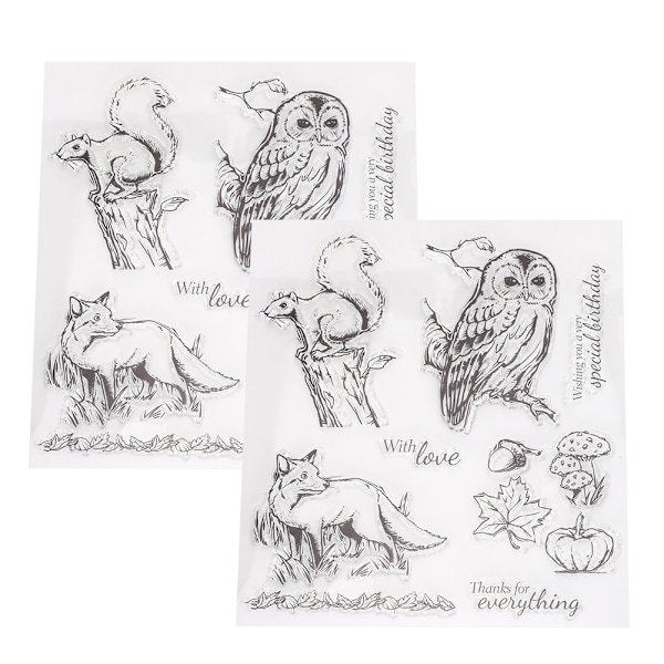 2 stk. gjennomsiktig stempel gummistempel DIY journal ugle ekorn rev mønsterforsegling T1672