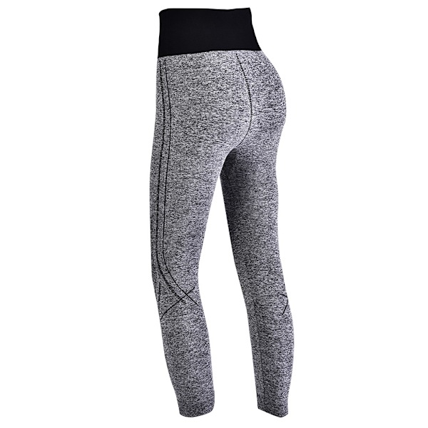 Dam 3/4-längds elastiska tajta byxor leggings för aerobics yoga löpning grå